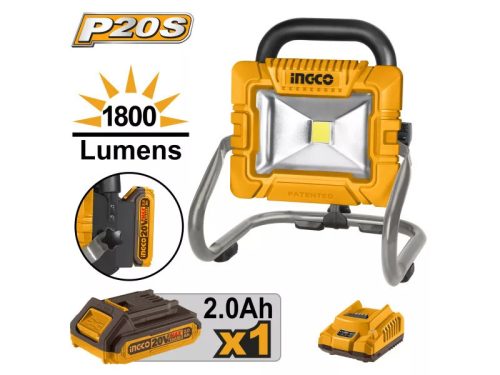 INGCO Akkus LED reflektor 1800 lm 20 V (1 x 2,0 Ah akku + töltő)