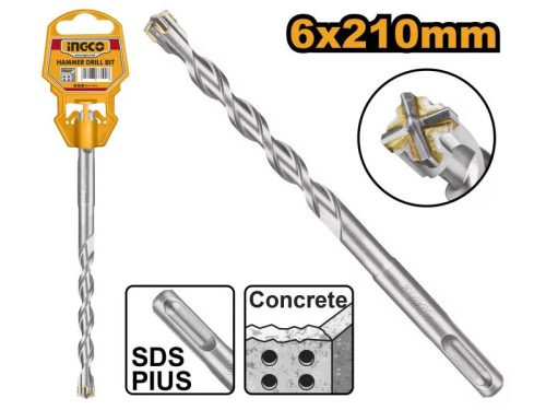INGCO Kőzetfúró 6 x 210 mm négyélű SDS-Plus