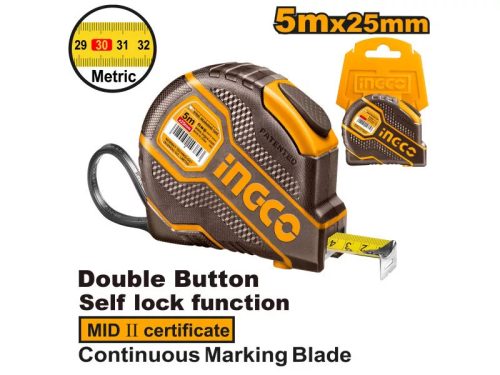 INGCO Mérőszalag 5 m x 25 mm gumírozott