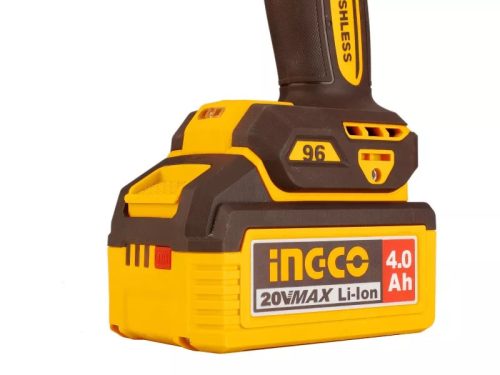 INGCO Akkus ütvefúró-csavarozó 96 Nm szénkefe nélküli 20 V (2 x 4,0 Ah akku + töltő)