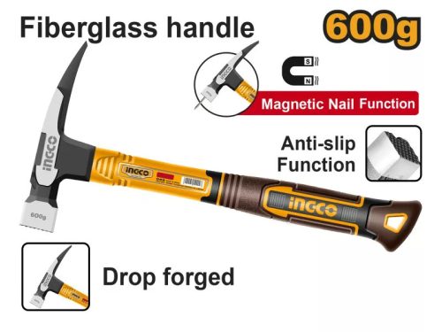 INGCO Ácskalapács 600 g üvegszálas nyél mágneses